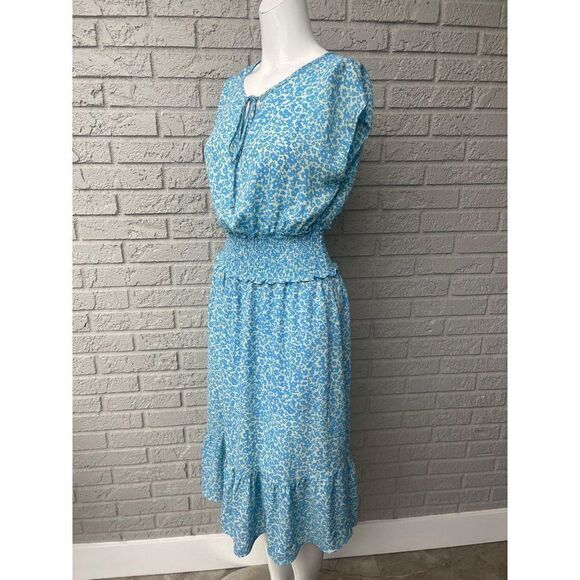 Sienna Sky Floral Smock Waist Ruffle Hem Midi Dress Size M - Picture 3 of 11